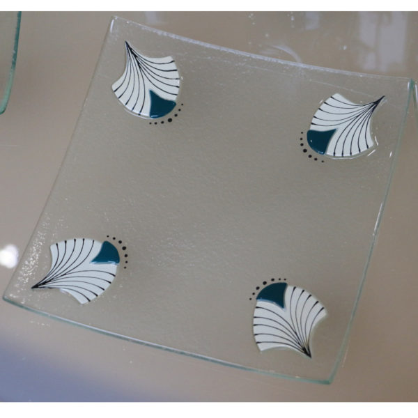 assiette en verre style art deco turquoise