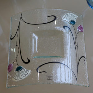 bougeoir en verre fusing style art deco motif fleur