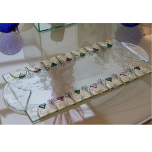 plat à cake en verre style art déco