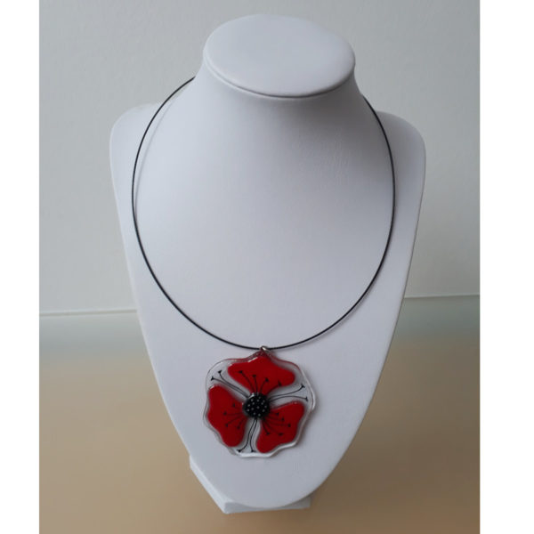 pendentif en verre motif coquelicot rouge fait main