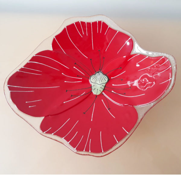 vide poche en verre rouge coquelicot