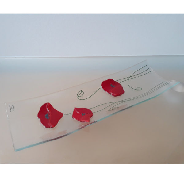 vide poche en verre motif coquelicot fait main