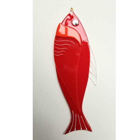 poisson rouge en verre fusing à suspendre paques
