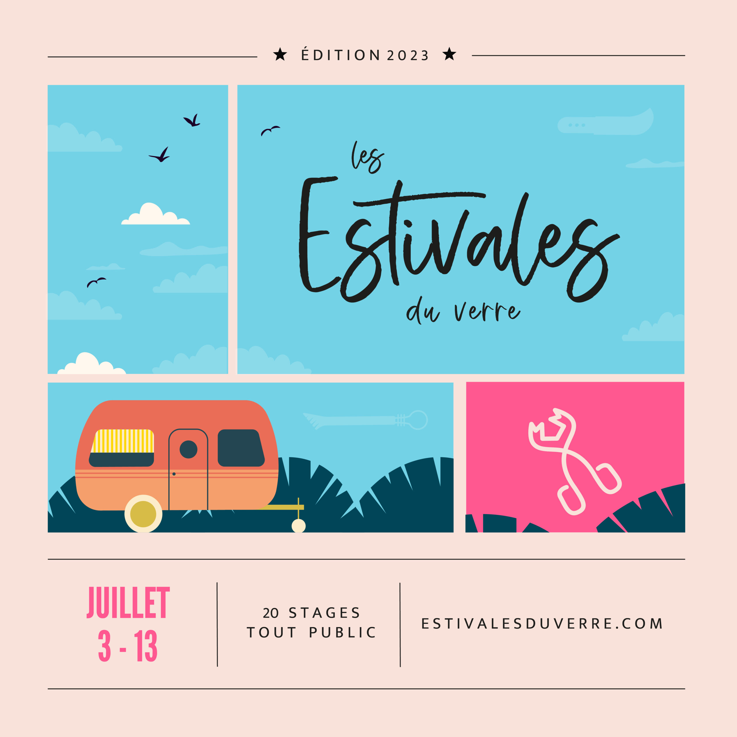 1080x1080 Animation enfant carte postale Estivales